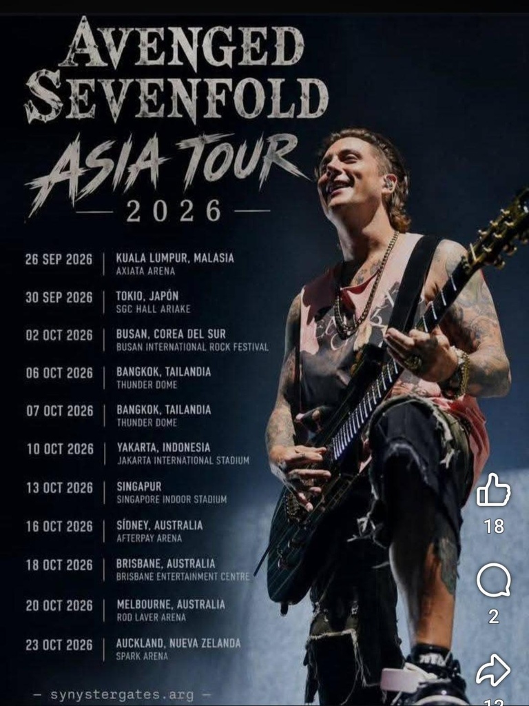AVENGED SEVENFOLD ASIA TOUR 2026 SETLIST PLAYLIST