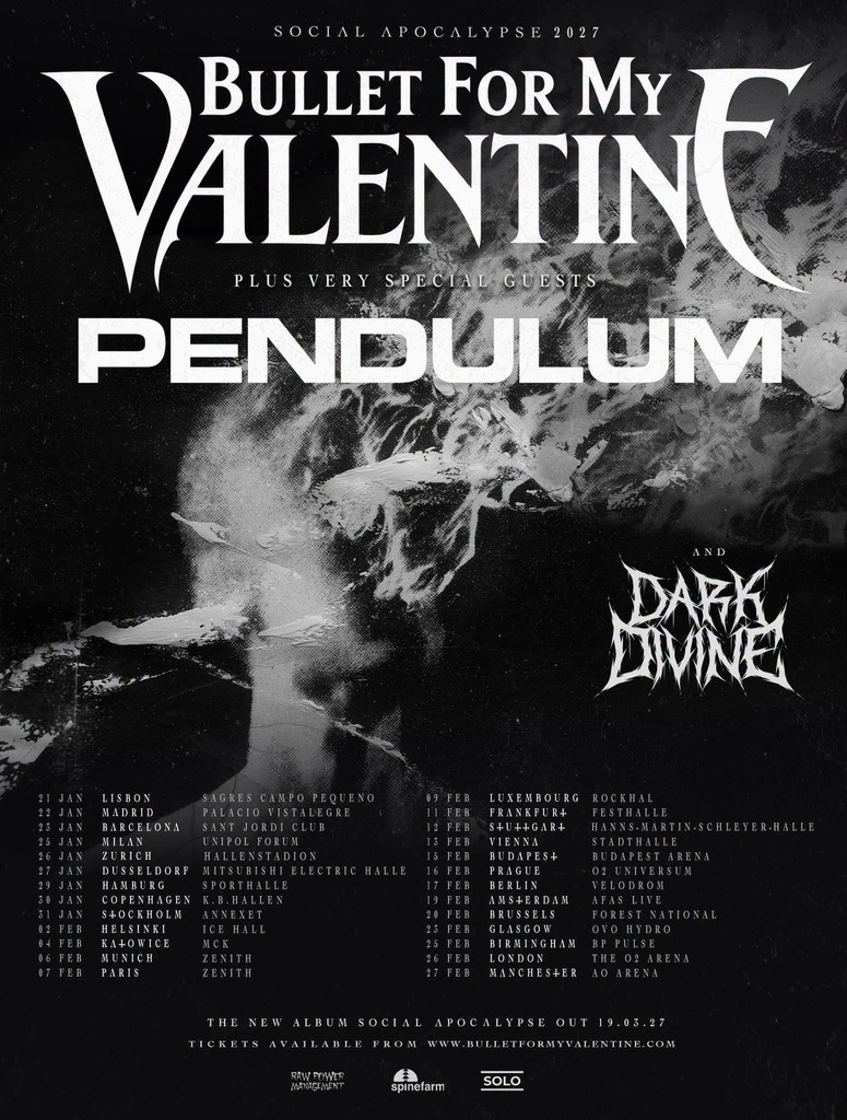 BULLET FOR MY VALENTINE & PENDULUM SOCIAL APOCALYPSE 2027 EUROPE SETLIST PLAYLIST