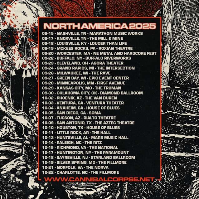 CANNIBAL CORPSE / MUNICIPAL WASTE North America 2025 Tour Setlist Playlist