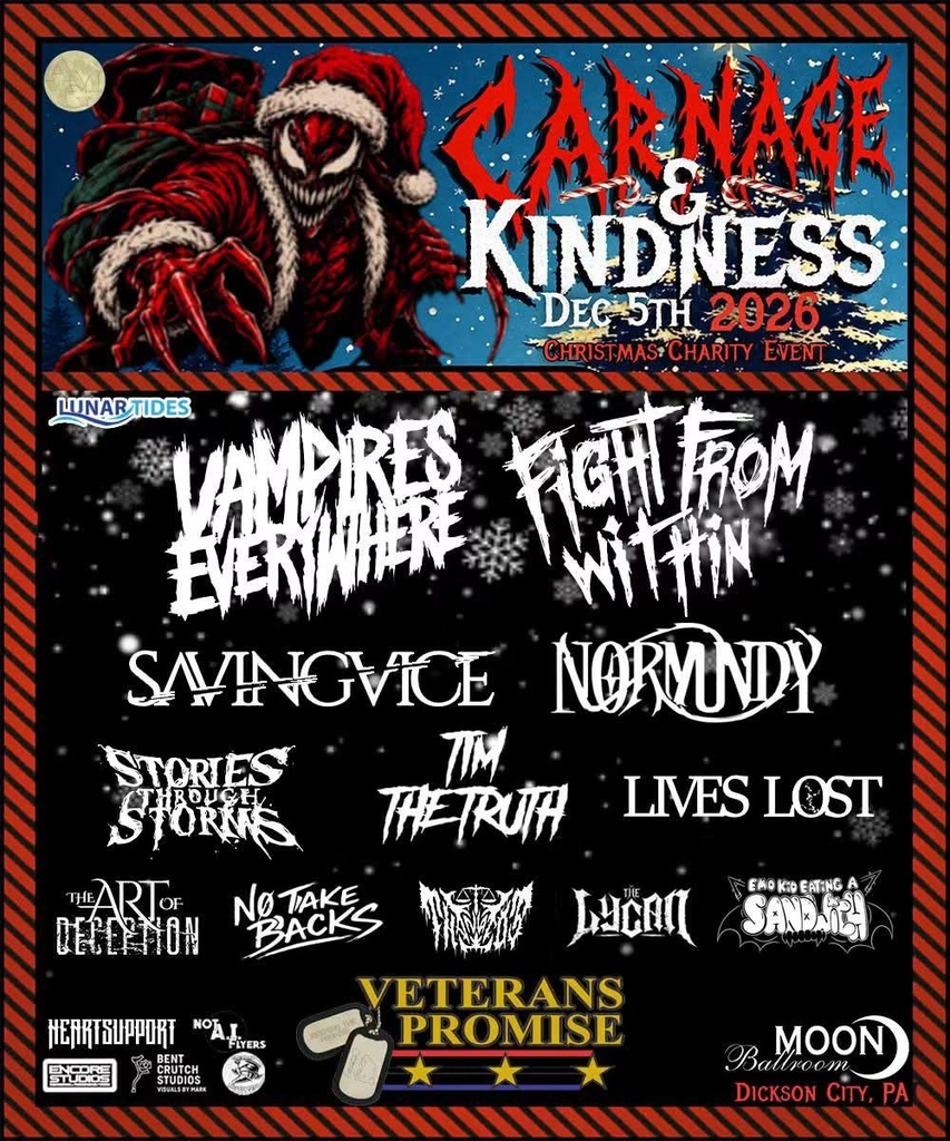 CARNAGE & KINDNESS CHRISTMAS CHARITY EVENT AT MOON BALLROOM, 12-05-2026 SETLIST PLAYLIST