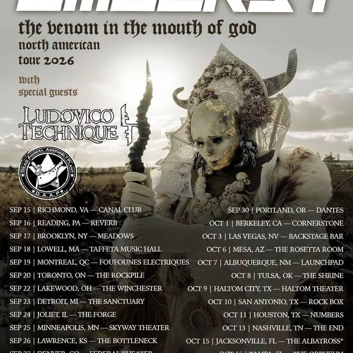 COMBICHRIST THE VENOM IN THE MOUTH OF GOD NORTH AMERICAN TOUR 2026 SETLIST PLAYLIST