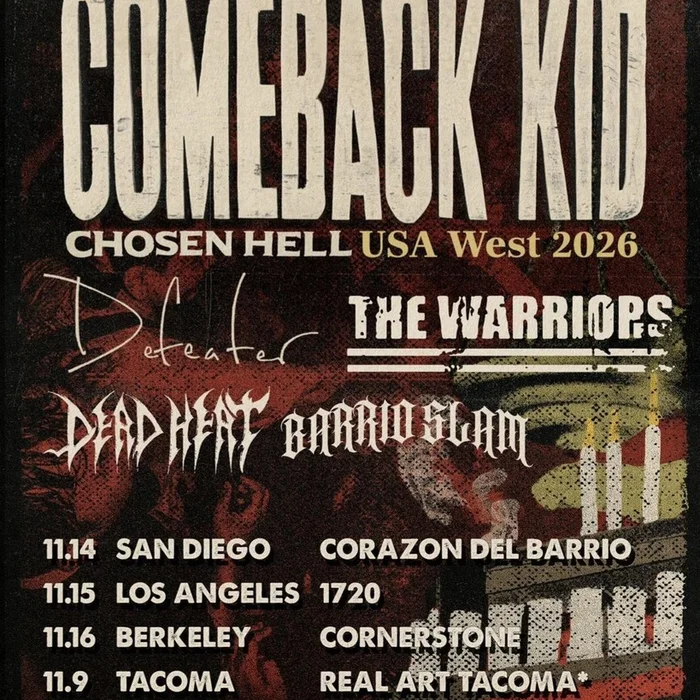 COMEBACK KID CHOSEN HELL USA WEST TOUR 2026 SETLIST PLAYLIST