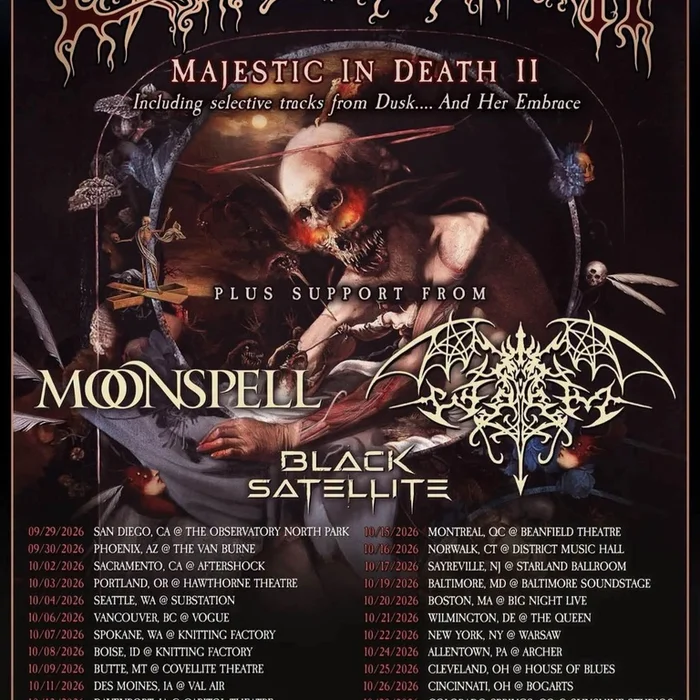 CRADLE OF FILTH MAJESTIC IN DEATH II N. AMERICA 2026 SETLIST PLAYLIST