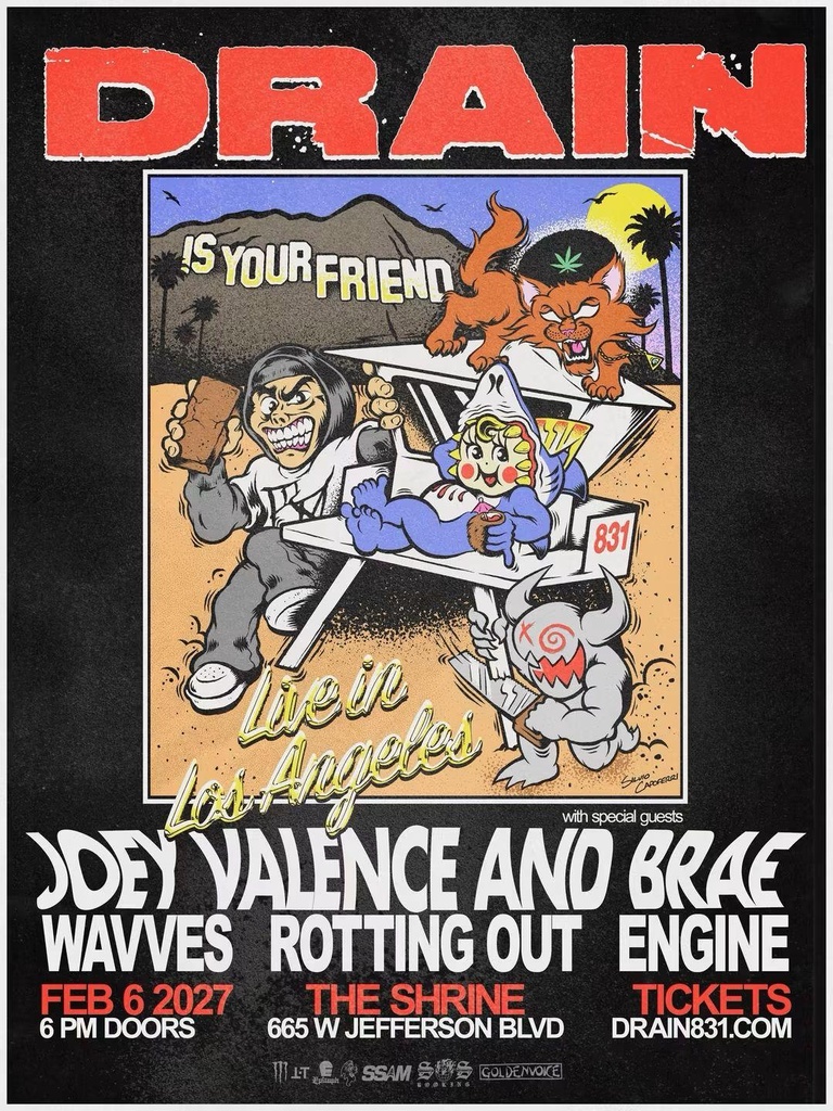 DRAIN/JOEY VALENCE AND BRAE AT THE SHRINE, L.A. 2-6-2027 SETLIST PLAYLIST