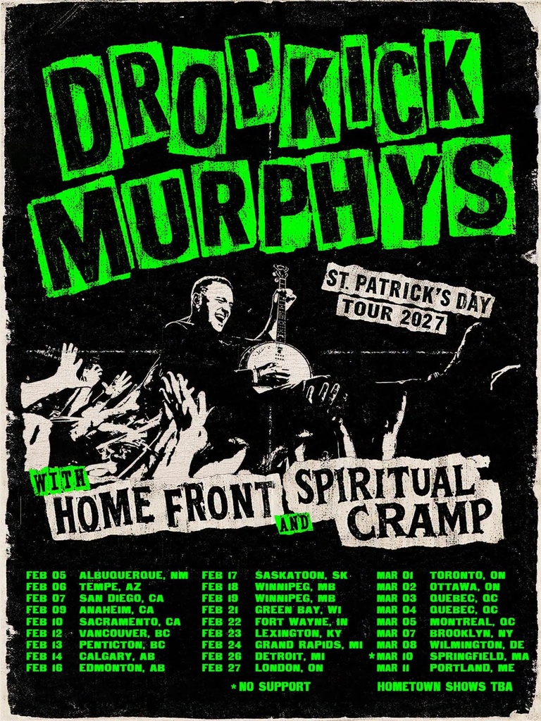 DROPKICK MURPHYS ST. PATRICK'S DAY TOUR N. AMERICA 2027 SETLIST PLAYLIST