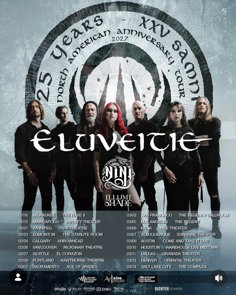 ELUVEITIE 25 YEARS XXV NORTH AMERICAN ANNIVERSARY TOUR 2027 SETLIST PLAYLIST