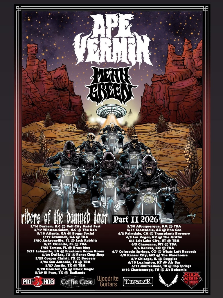 APE VERMIN RIDERS OF THE DAMNED TOUR PART II US 2026 SETLIST PLAYLIST