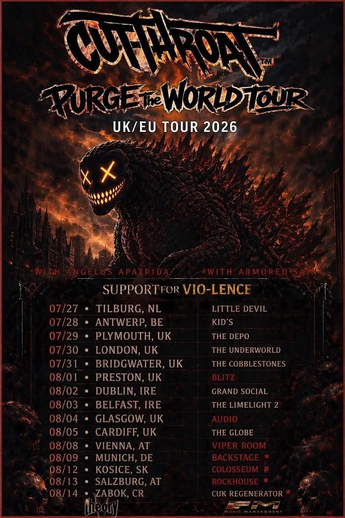 CUTTHROAT PURGE THE WORLD TOUR UK/EU 2026 SETLIST PLAYLIST