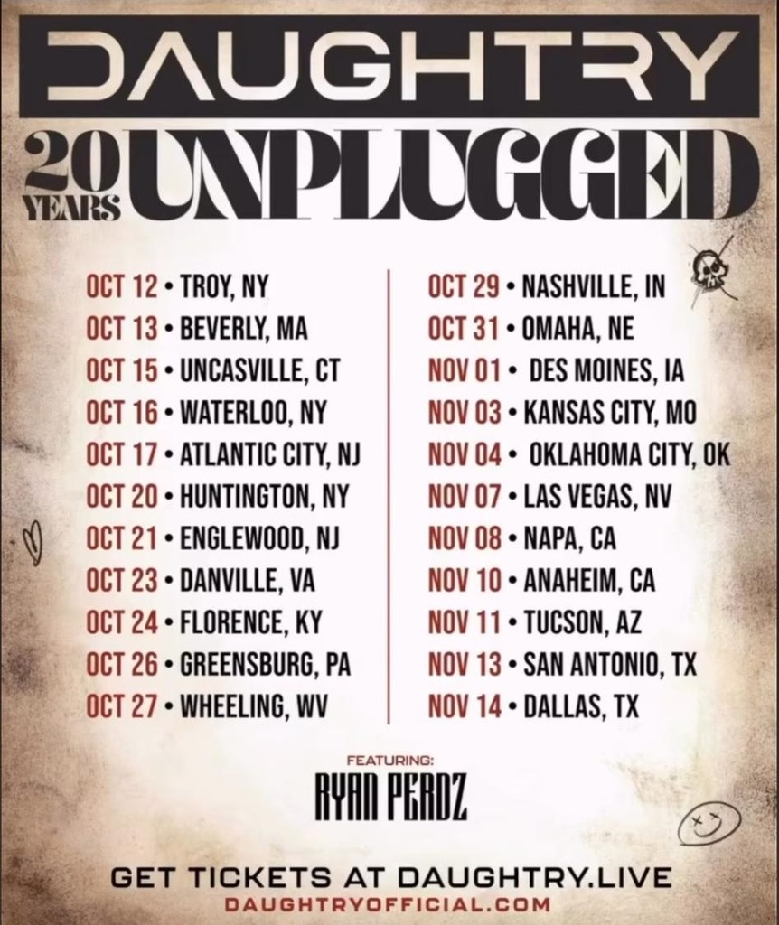 DAUGHTRY 20 YEARS UNPLUGGED US 2026 SETLIST PLAYLIST