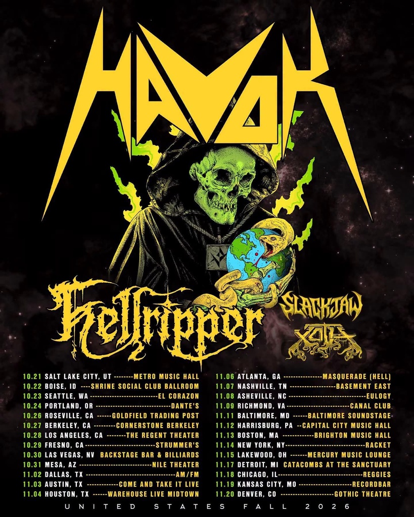 HAVOK /HELLRIPPER UNITED STATES FALL TOUR 2026 SETLIST PLAYLIST