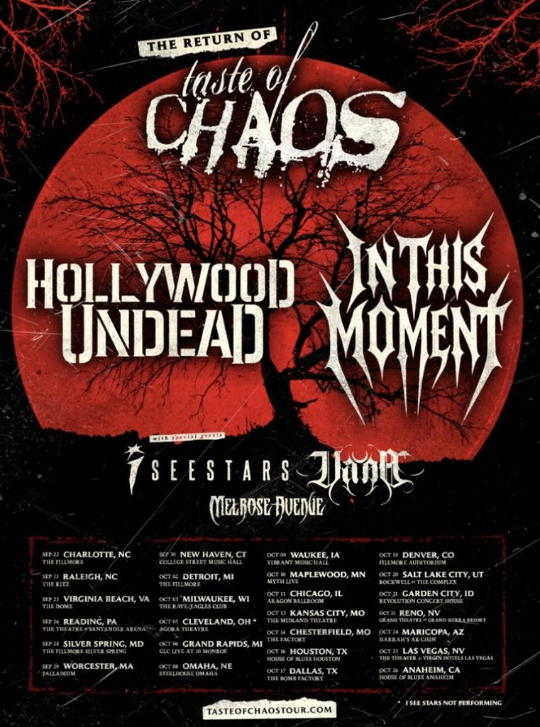 HOLLYWOOD UNDEAD & IN THIS MOMENT THE RETURN OF TASTE OF CHAOS US 2026 SETLIST PLAYLIST