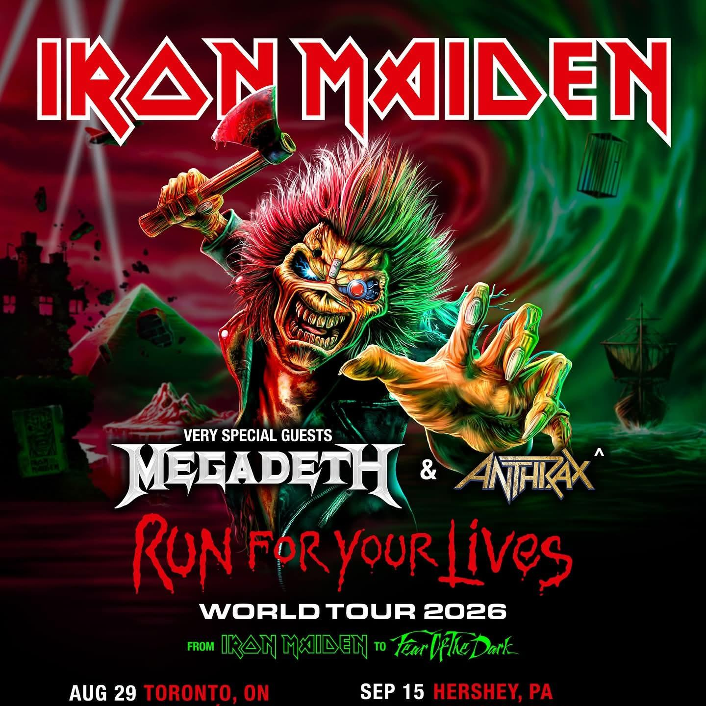 IRON MAIDEN / MEGADETH / ANTHRAX - Run For Your Lives World Tour 2026 Setlist Playlist