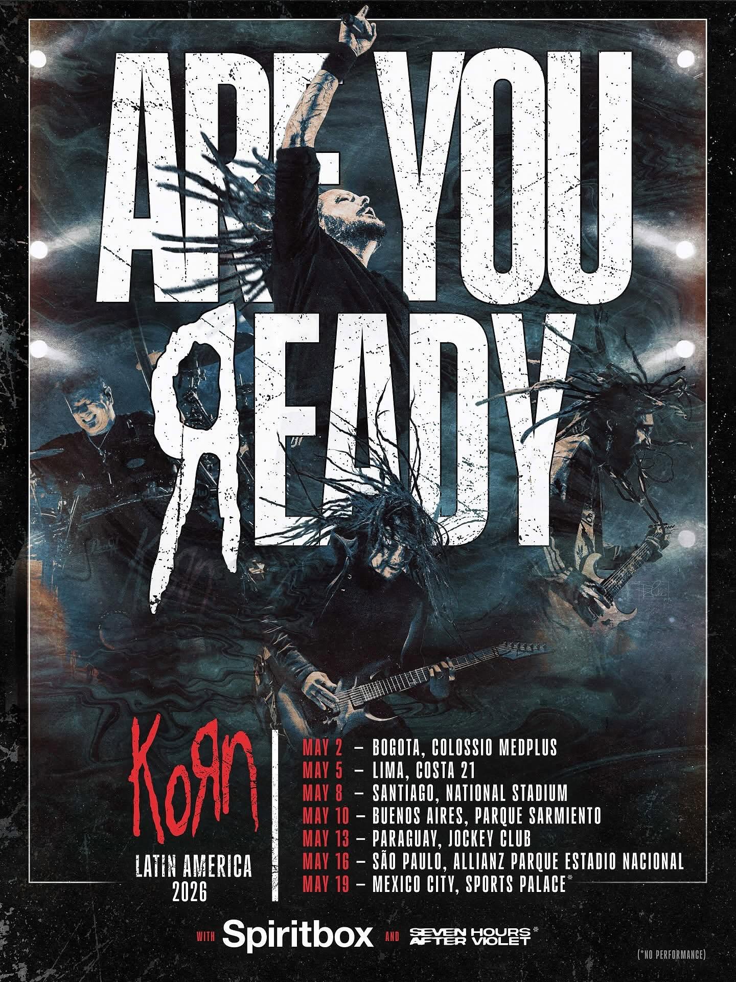 KORN / SPIRITBOX Are You Ready Latin America Tour 2026 Setlist Playlist