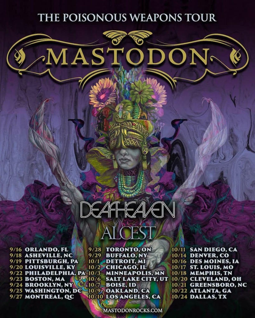 MASTODON THE POISONOUS WEAPONS TOUR N. AMERICA 2026 SETLIST PLAYLIST