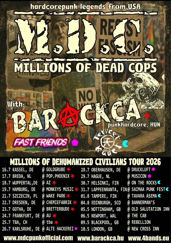 M.D.C. MILLIONS OF DEHUMANIZED CIVILIANS TOUR EUROPE 2026 SETLIST PLAYLIST