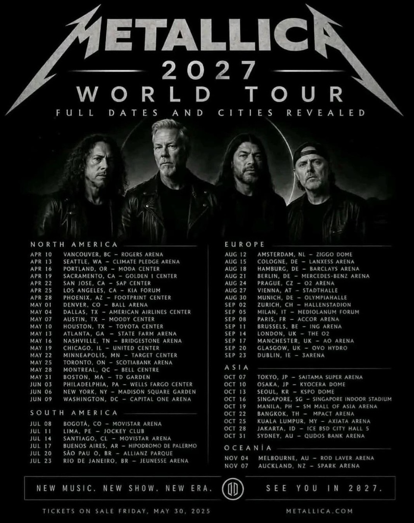 METALLICA WORLD TOUR 2027 SETLIST PLAYLIST