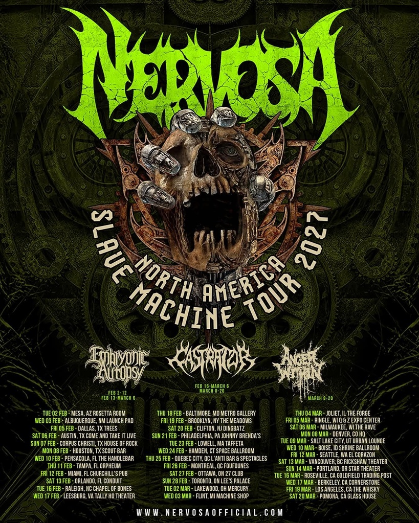 NERVOSA SLAVE MACHINE NORTH AMERICA TOUR 2027 SETLIST PLAYLIST
