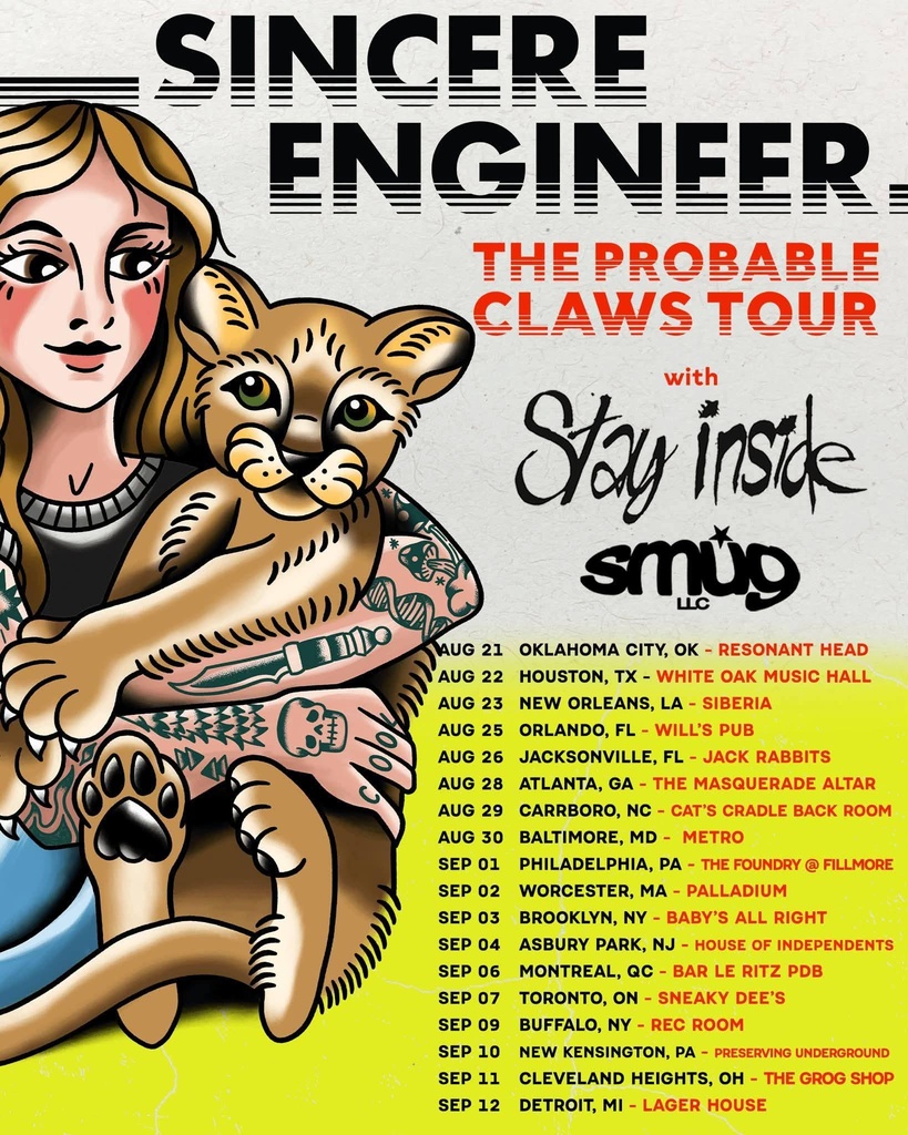 SINCERE ENGINEER THE PROBABLE CLAWS TOUR N. AMERICA 2026 SETLIST PLAYLIST