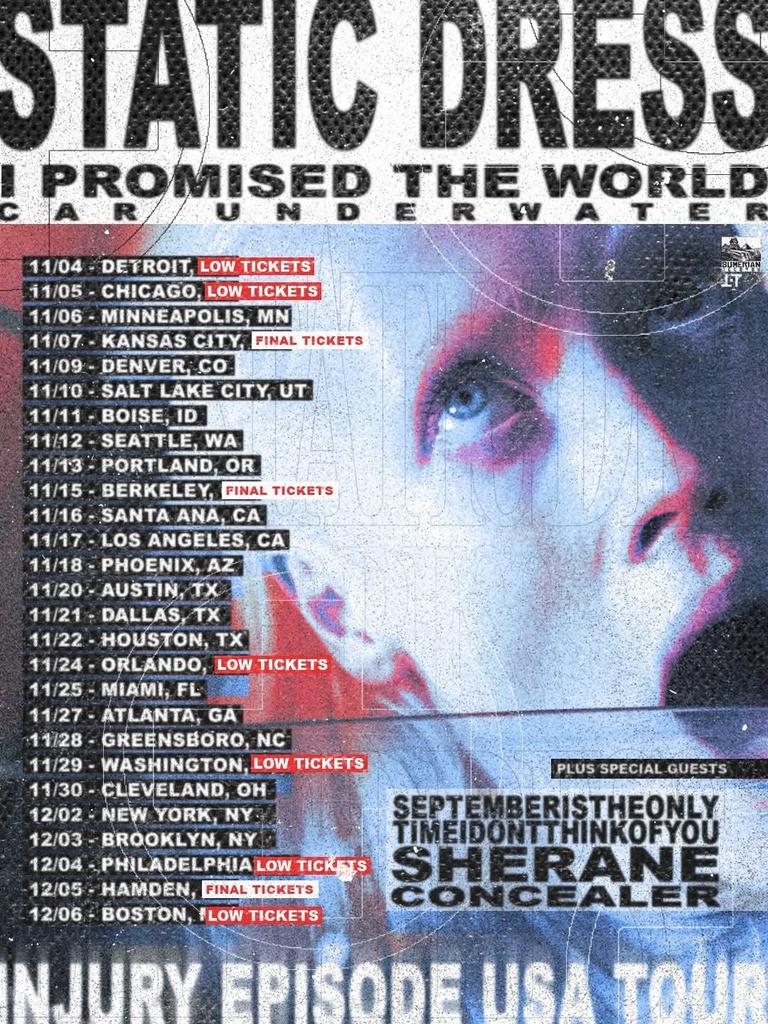 STATIC DRESS INJURY EPISODE USA TOUR 2026 SETLIST PLAYLIST