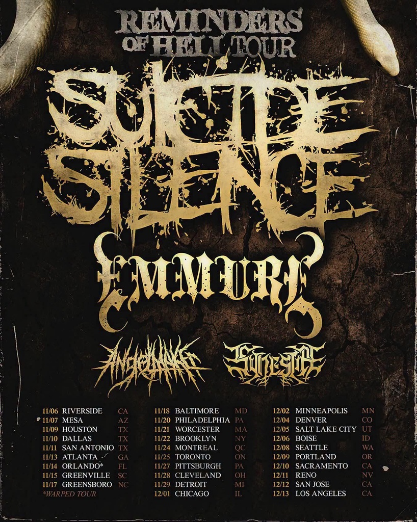 SUICIDE SILENCE REMINDERS OF HELL TOUR N. AMERICA 2026 SETLIST PLAYLIST