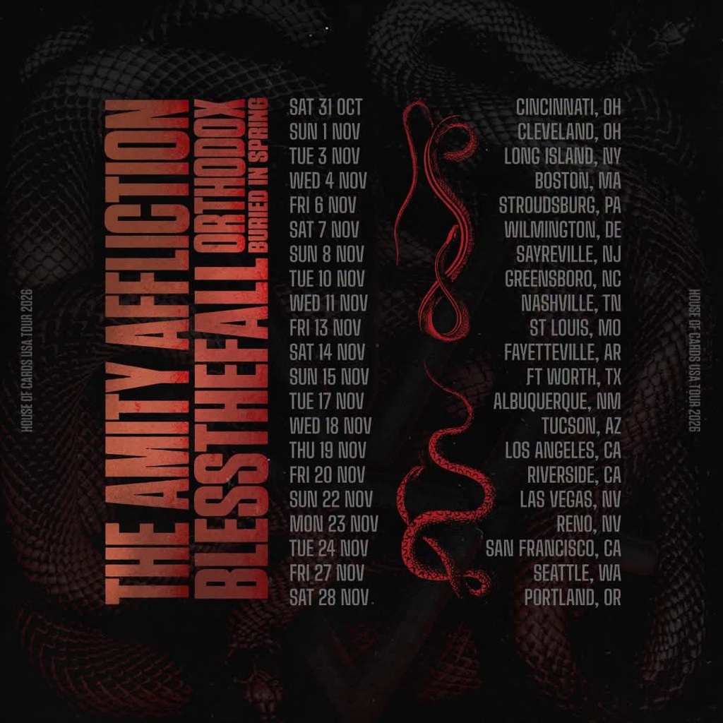 THE AMITY AFFLICTION / BLESSTHEFALL HOUSE OF CARDS USA TOUR 2026 SETLIST PLAYLIST