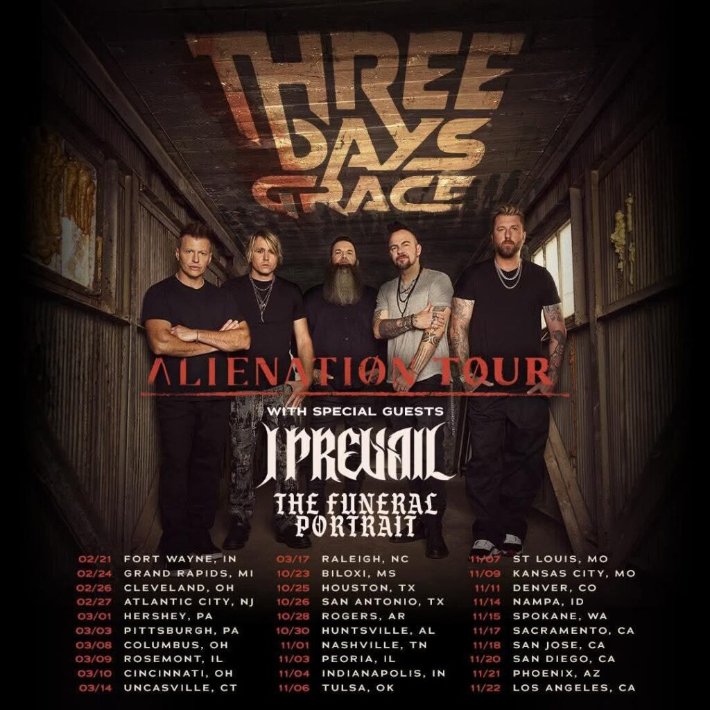 THREE DAYS GRACE -I PREVAIL Alienation Tour 2026 Setlist Playlist
