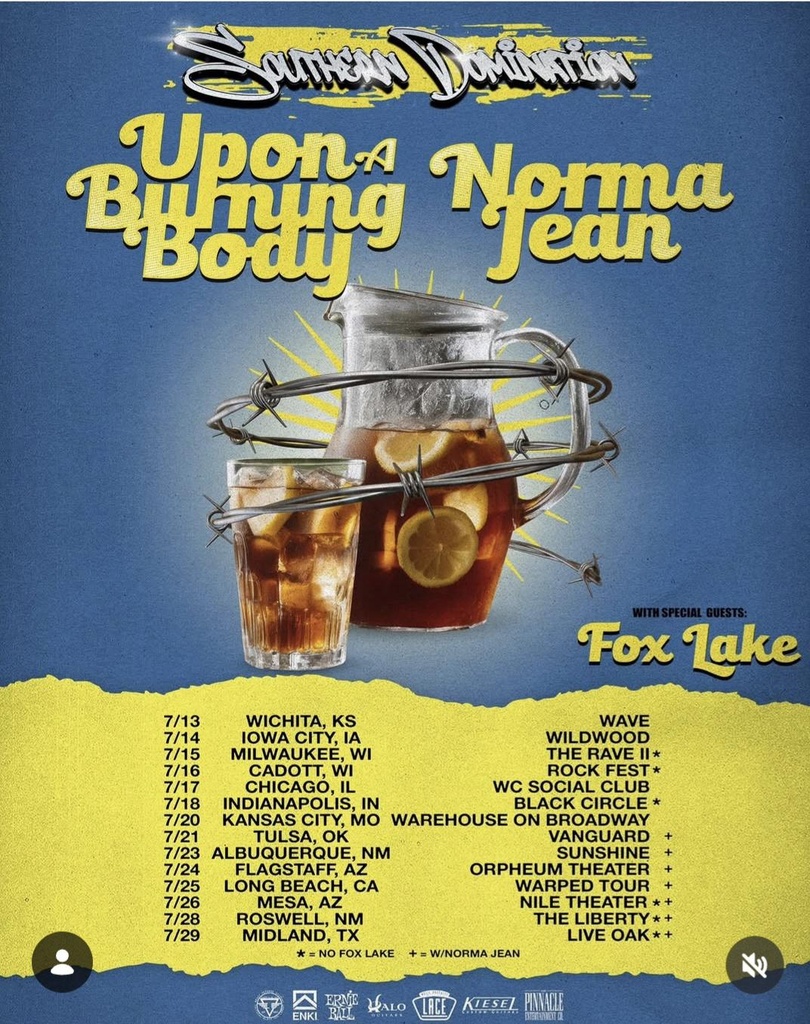 UPON A BURNING BODY & NORMA JEAN SOUTHERN DOMINATION US 2026 SETLIST PLAYLIST