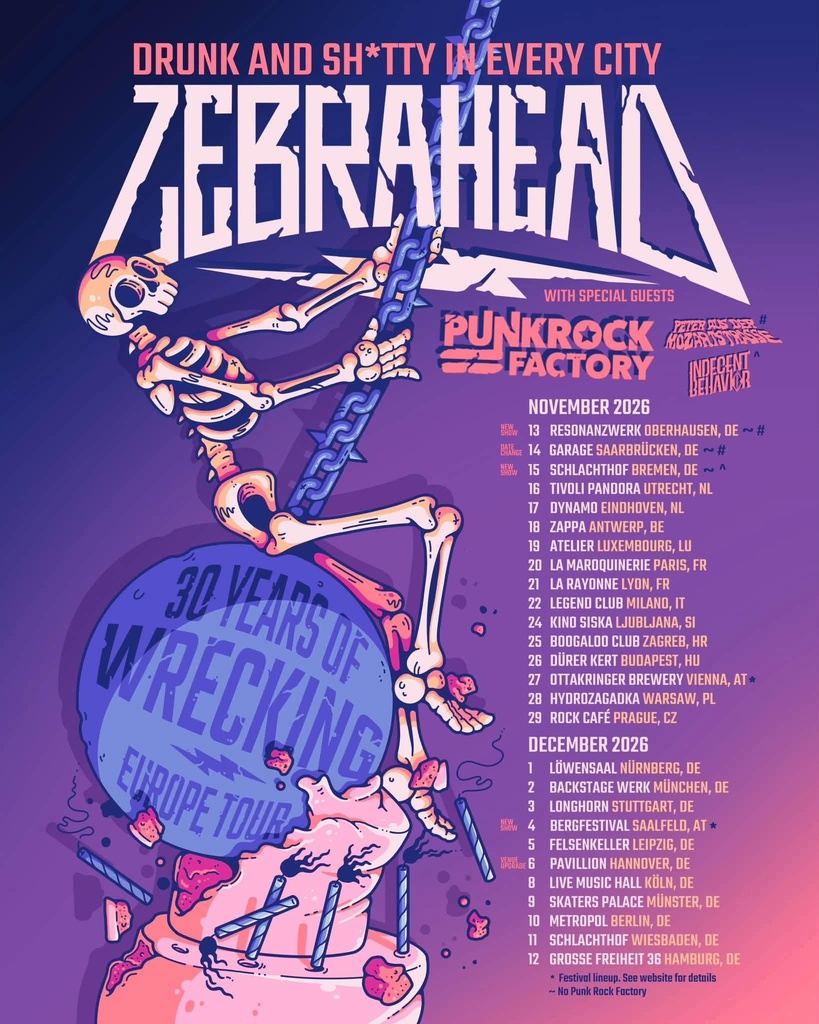 ZEBRAHEAD 30 YEARS OF WRECKING EUROPE TOUR 2026 SETLIST PLAYLIST