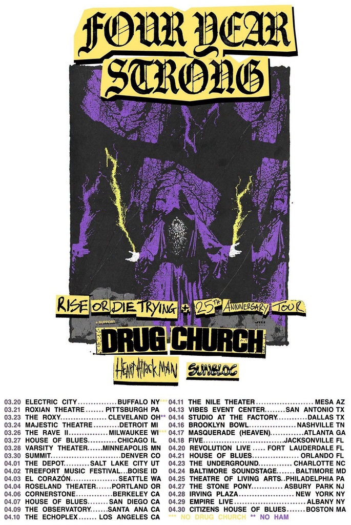 FOUR YEAR STRONG RISE OR DIE TRYING TOUR US 2027 SETLIST PLAYLIST