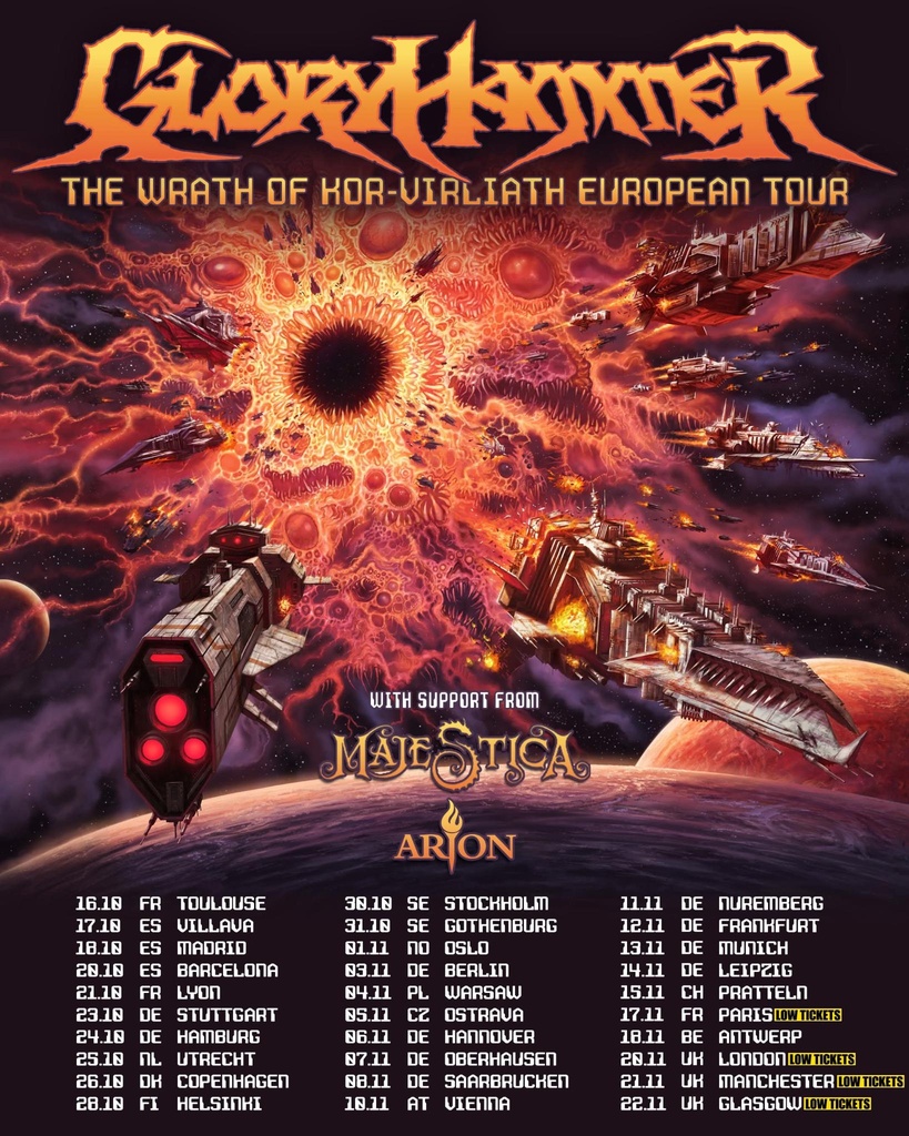 GLORYHAMMER THE WRATH OF KOR-VIRLIATH EUROPEAN TOUR 2026 SETLIST PLAYLIST