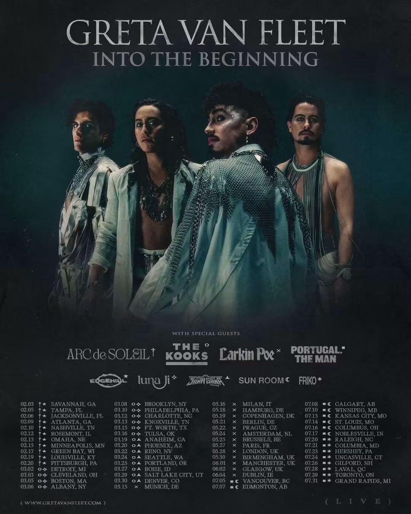 GRETA VAN FLEET INTO THE BEGINNING WORLD TOUR 2027 SETLIST PLAYLIST