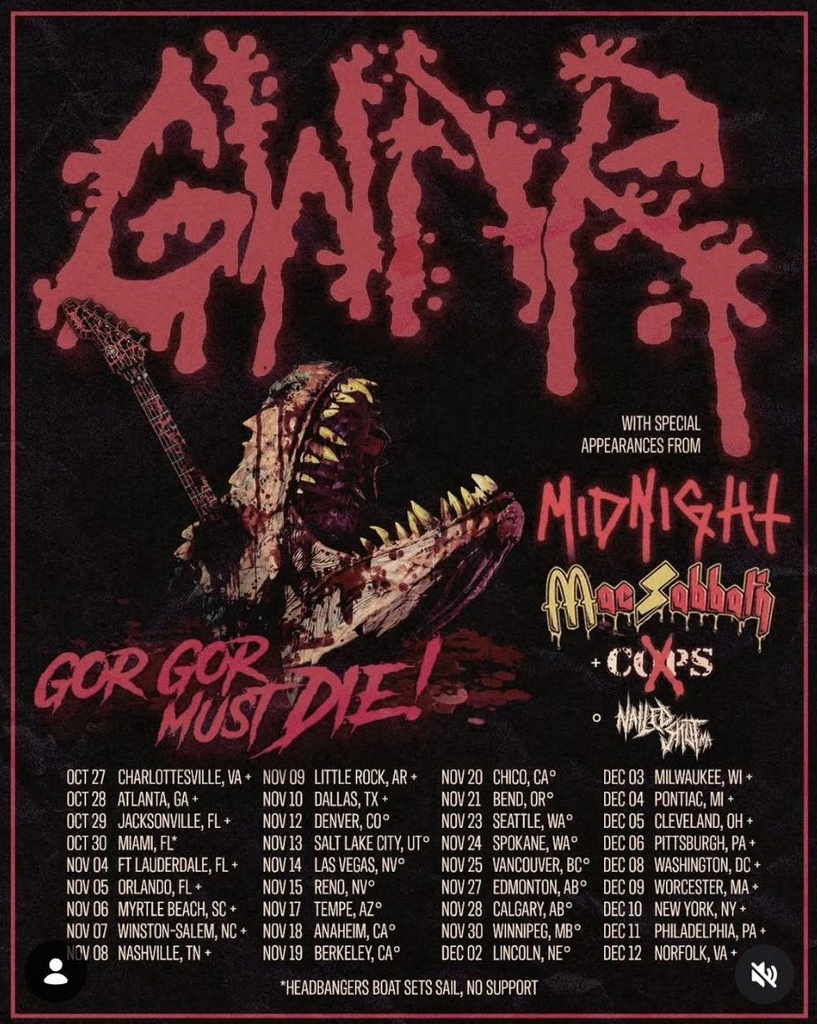 GWAR GOR GOR MUST DIE! N. AMERICA TOUR 2026 SETLIST PLAYLIST