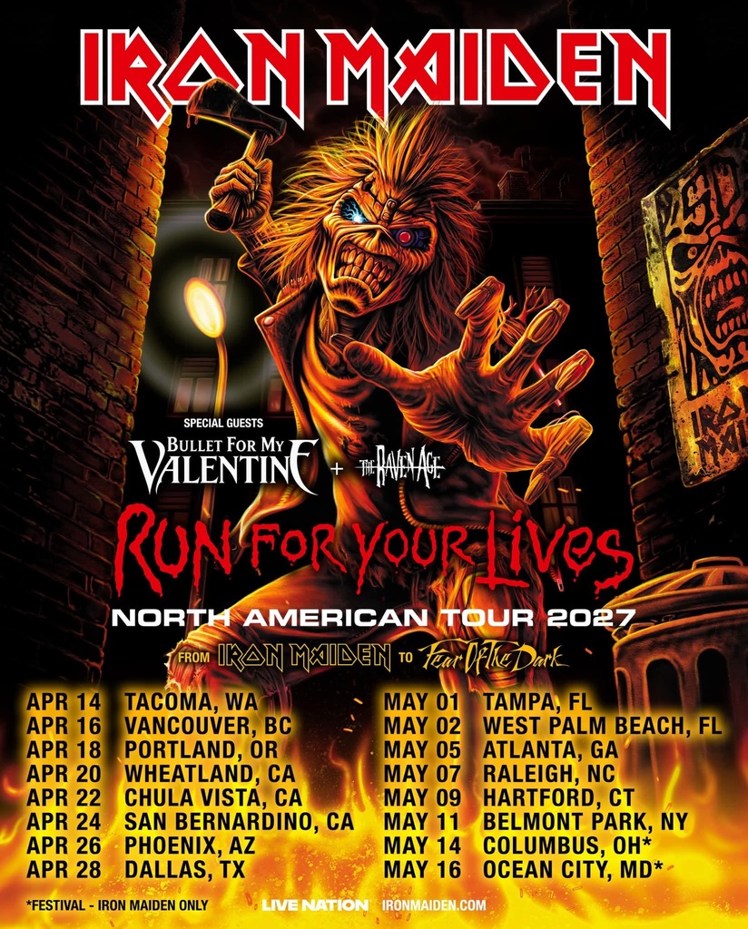 IRON MAIDEN RUN FOR YOUR LIVES NORTH AMERICAN TOUR 2027 SETLIST PLAYLIST