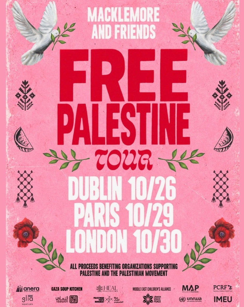 MACKLEMORE FREE PALESTINE TOUR UK 2026 SETLIST PLAYLIST