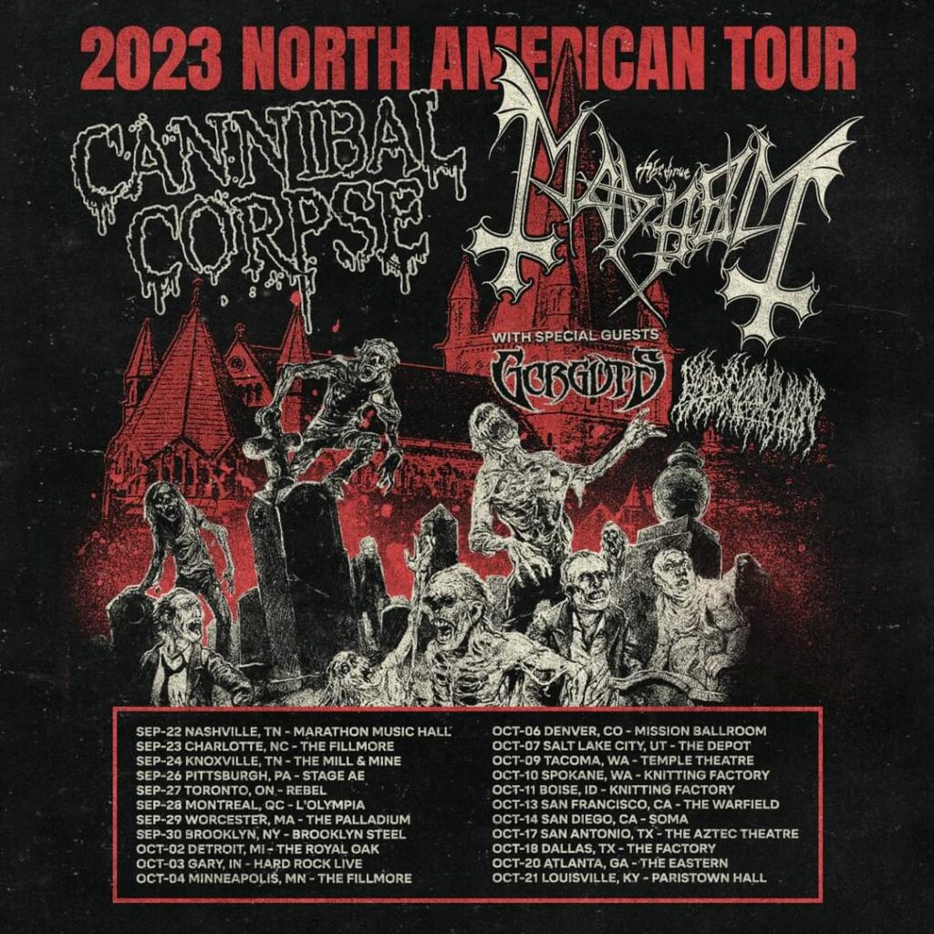 CANNIBAL CORPSE / MAYHEM 2023 North American Tour Setlist Playlist