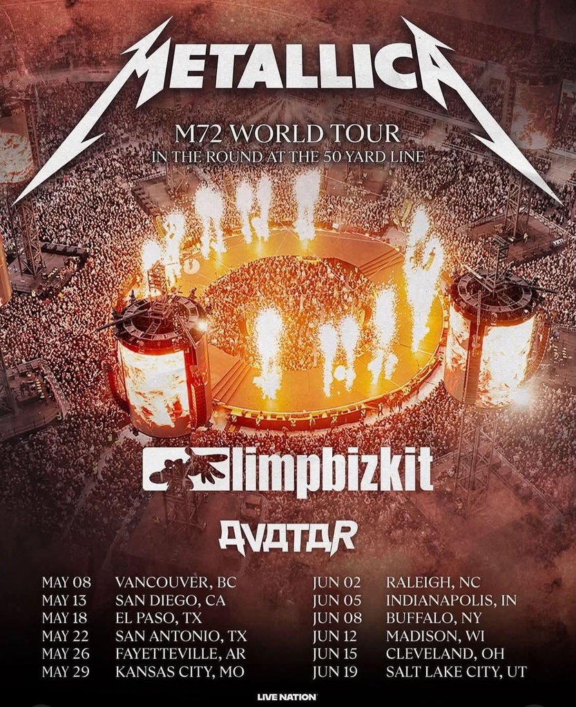 METALLICA M72 WORLD TOUR US MAY/JUNE 2027 SETLIST PLAYLIST