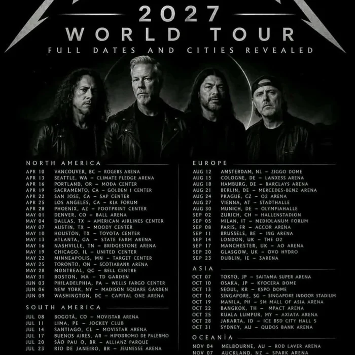 METALLICA WORLD TOUR 2027 SETLIST PLAYLIST