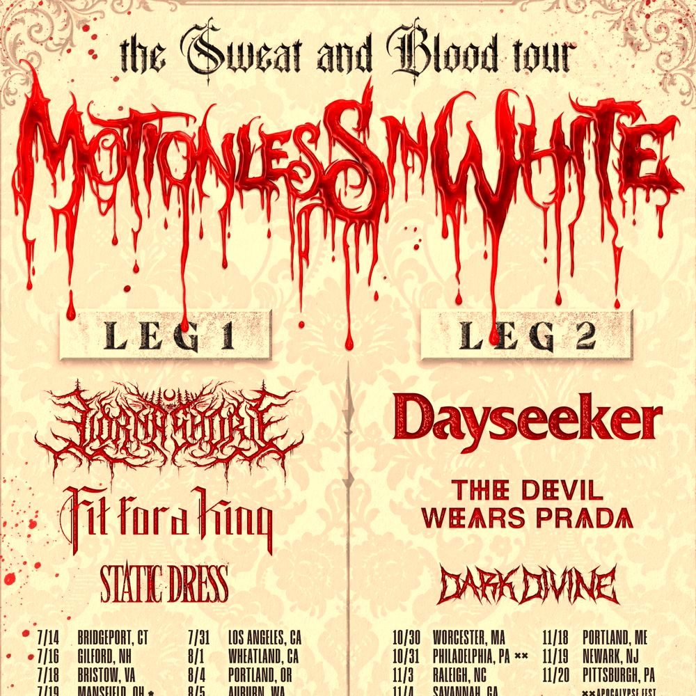 MOTIONLESS IN WHITE  - the Sweat and Blood tour - Leg 1 & 2 US 2026 Setlist Playlist