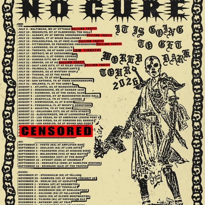 NO CURE IT IS GOING TO GET DARK WORLD TOUR 2026 SETLIST PLAYLIST