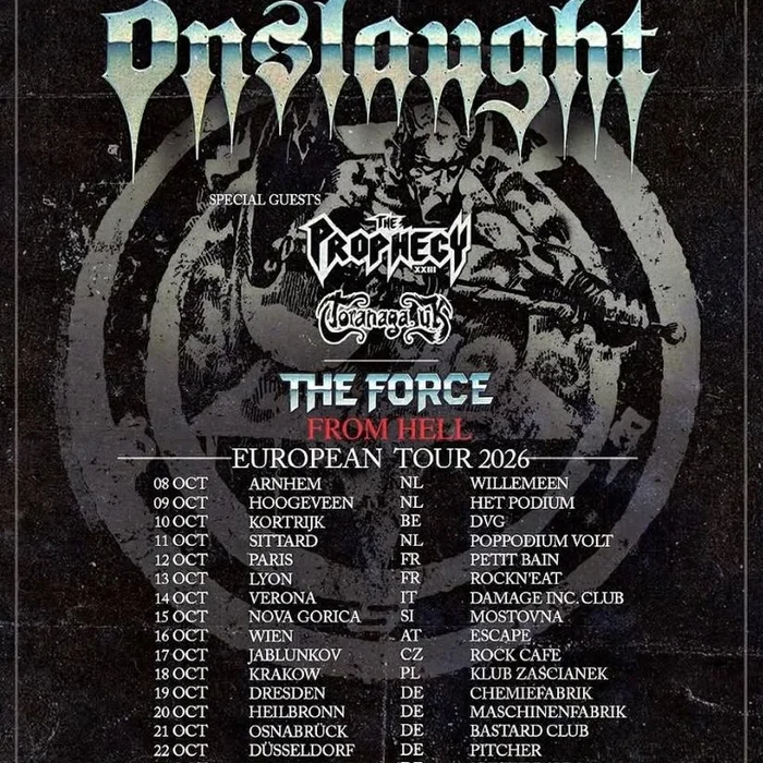 ONSLAUGHT THE FORCE FROM HELL EUROPEAN TOUR 2026 SETLIST PLAYLIST