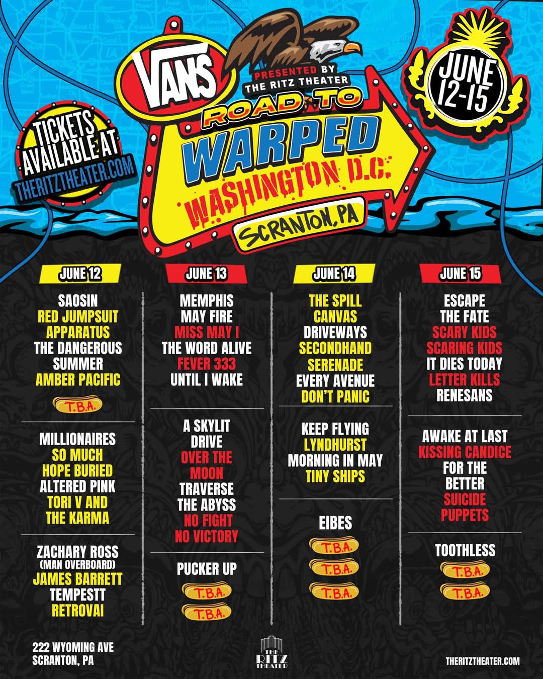 ROAD TO WARPED TOUR at Ritz Theater 4-Day Setlist Playlist