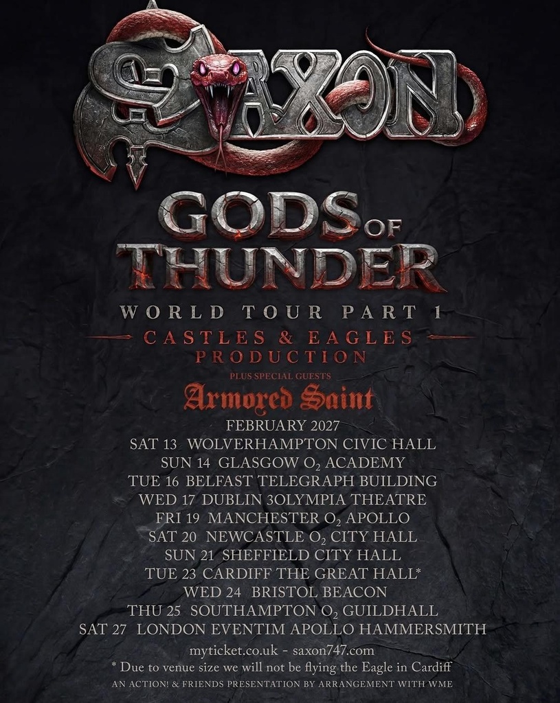 SAXON GODS OF THUNDER WORLD TOUR PART 1 UK 2027 SETLIST PLAYLIST