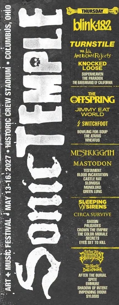 SONIC TEMPLE FESTIVAL 2027 THURSDAY SETLIST PLAYLIST