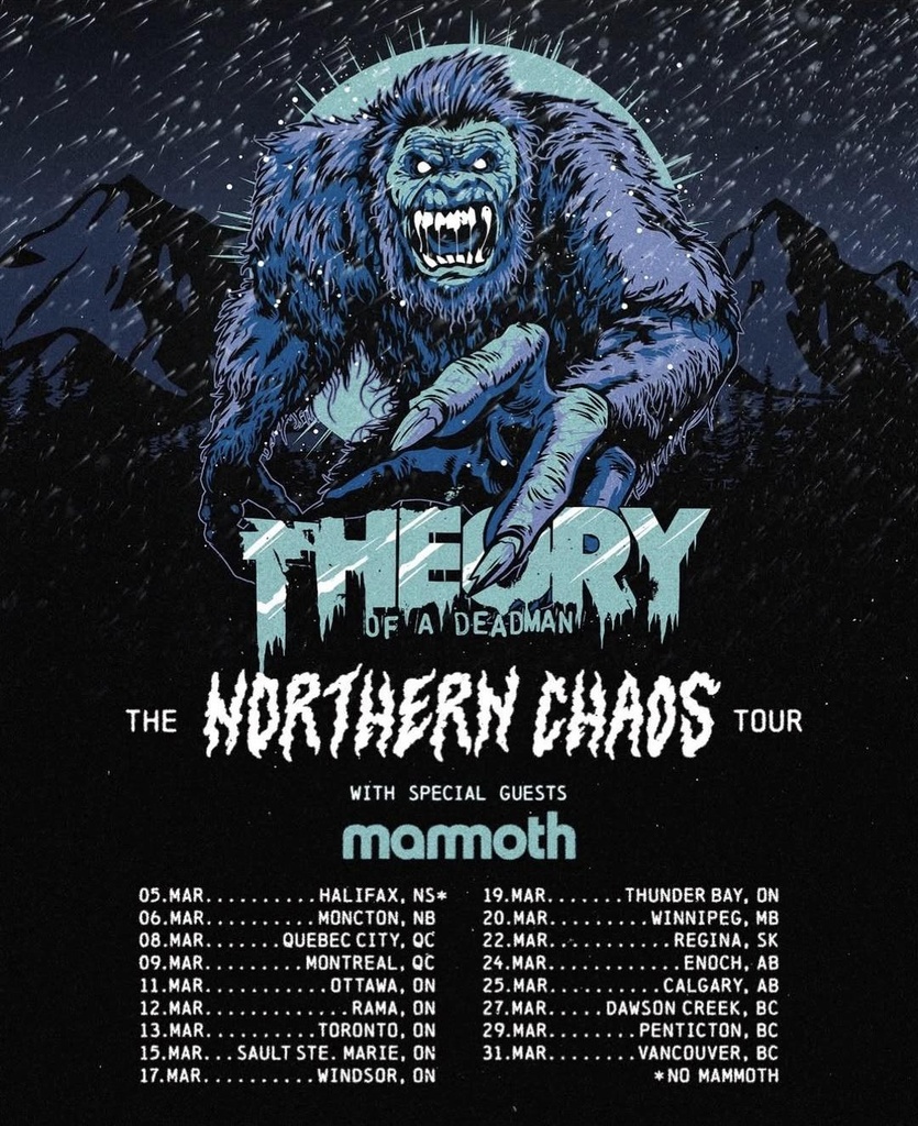 THEORY OF A DEADMAN THE NORTHERN CHAOS TOUR TBD 2027 SETLIST PLAYLIST