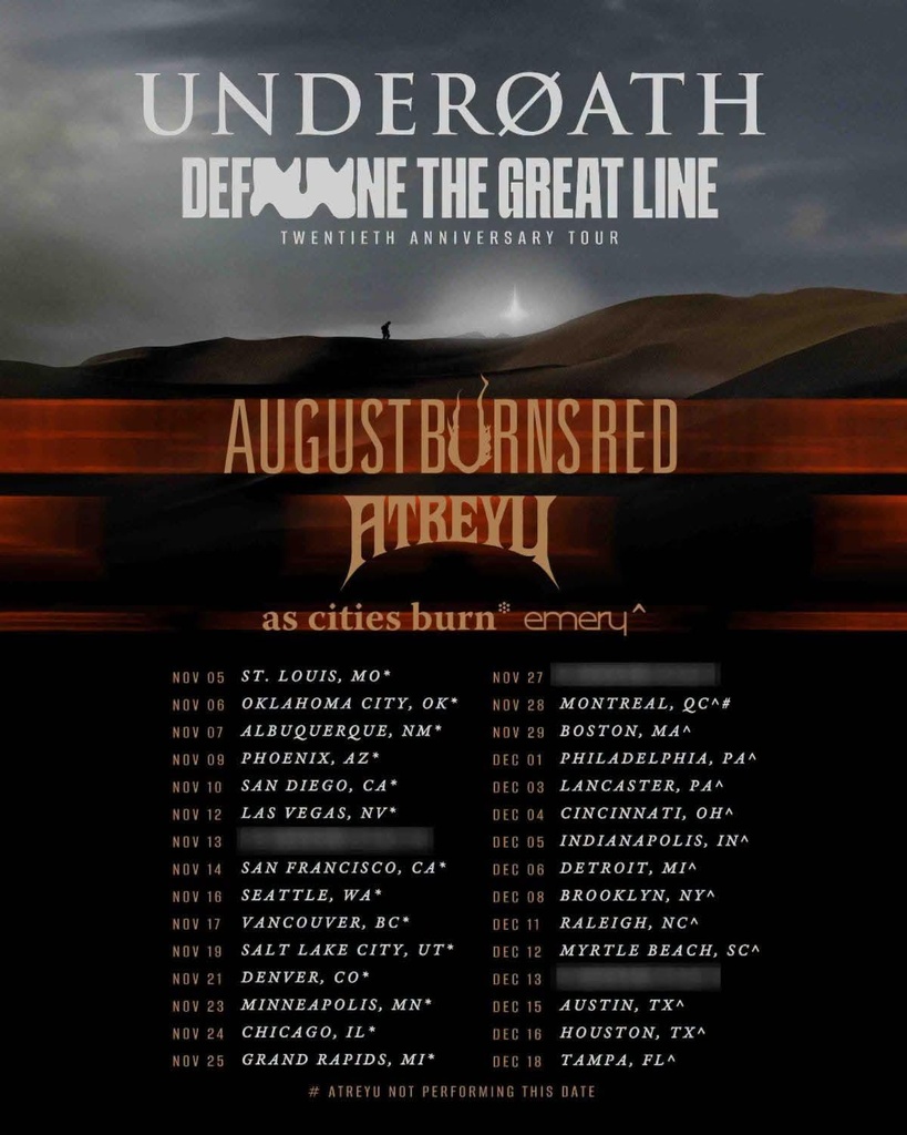 UNDEROATH DEFINE THE GREAT LINE TOUR N. America 2026 Setlist Playlist