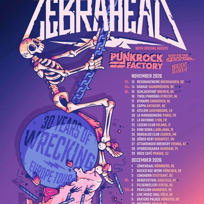ZEBRAHEAD 30 YEARS OF WRECKING EUROPE TOUR 2026 SETLIST PLAYLIST