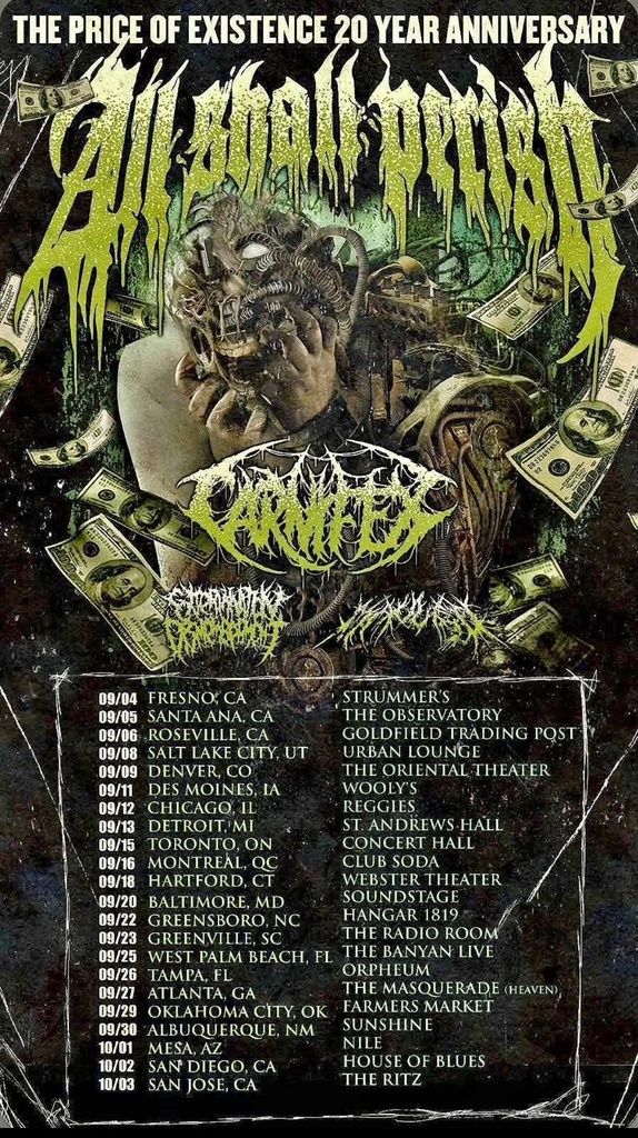 ALL SHALL PERISH THE PRICE OF EXISTENCE 20 YEAR ANNIVERSARY N. America 2026 Setlist Playlist
