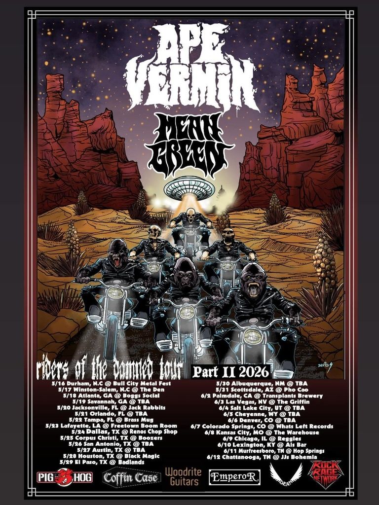 APE VERMIN Riders of the Damned Tour Part II US 2026 Setlist Playlist