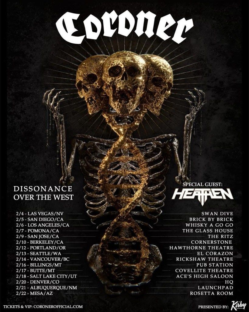 CORONER Dissonance Over The West Tour 2026 Setlist Playlist