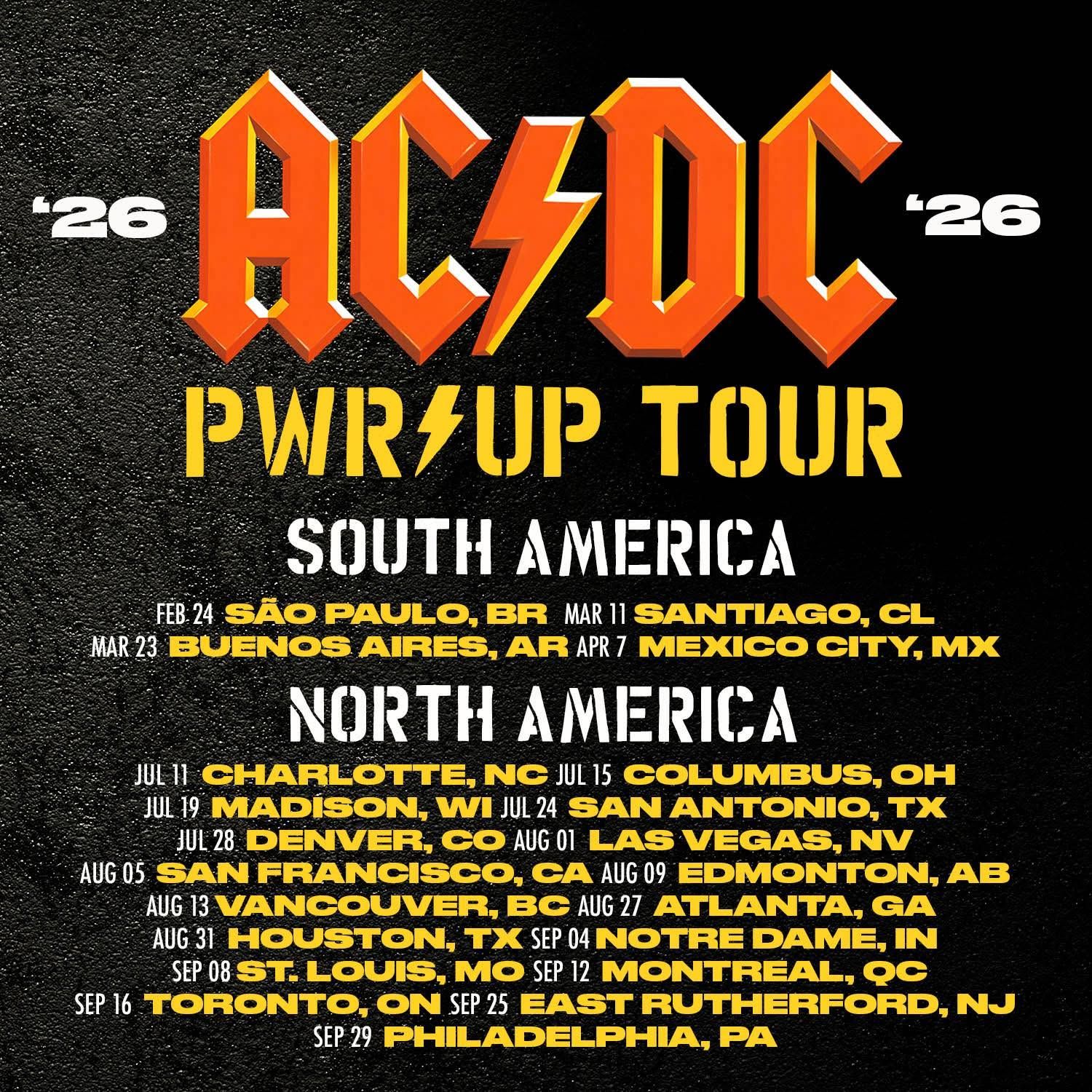 AC/DC THE PRETTY RECKLESS POWER/UP U.S. TOUR 2025 Setlist playlist